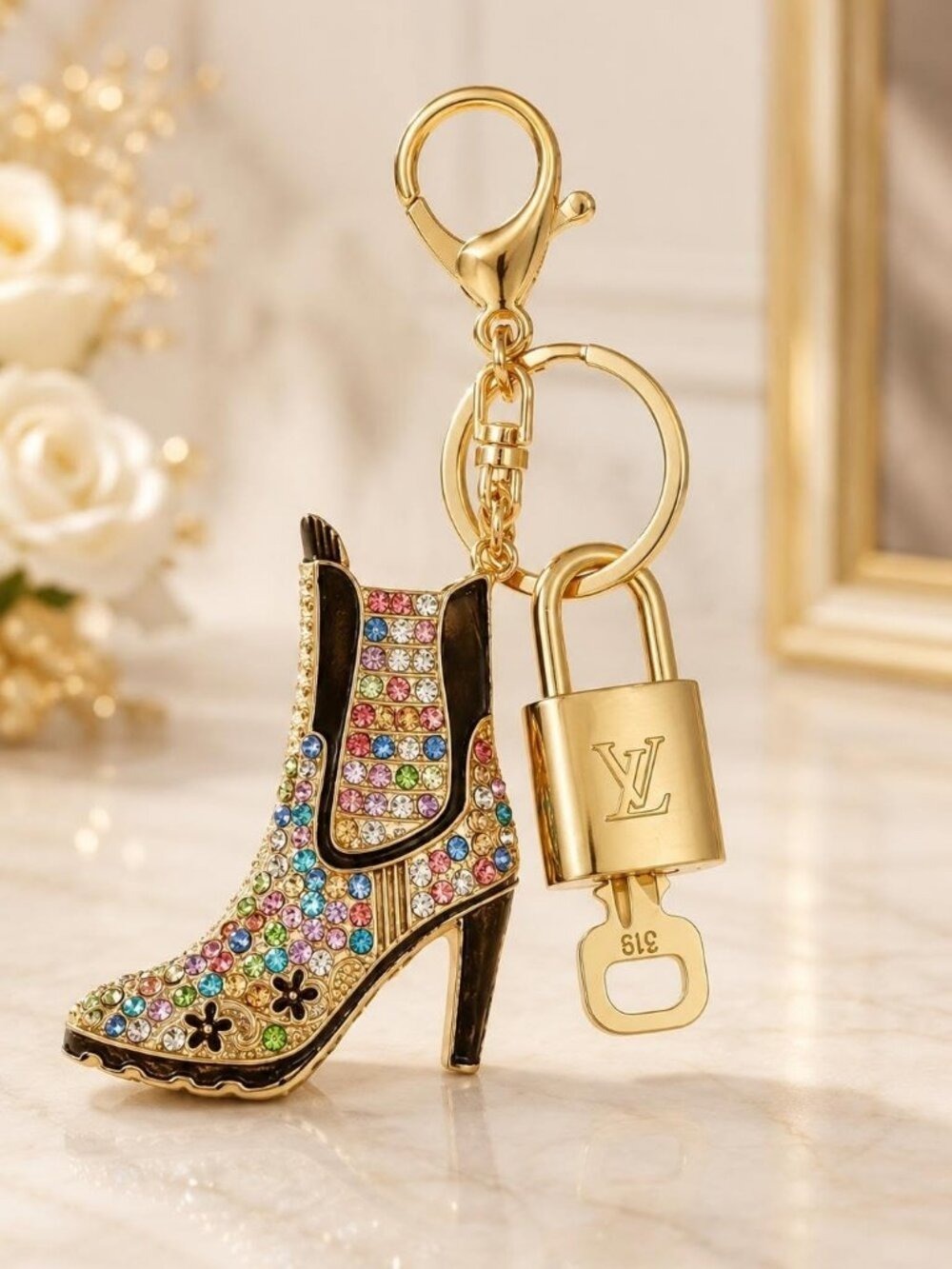 Louis Vuitton Authentic Gold Padlock 🔑 Key + Stylish Bag Unbranded Shoe Charm